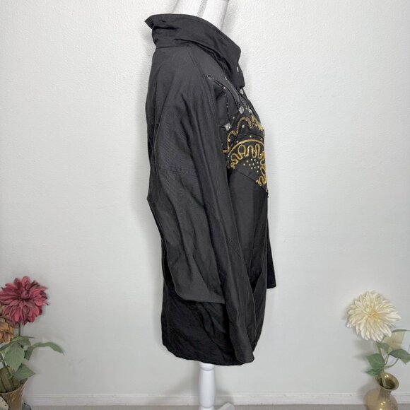 Pado California Embellished Black Denim Jacket Womens M/L Vintage 80s Glam - Picture 3 of 7